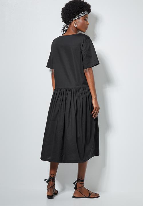 Superbalist - Dropped waist pocket detail midi - black