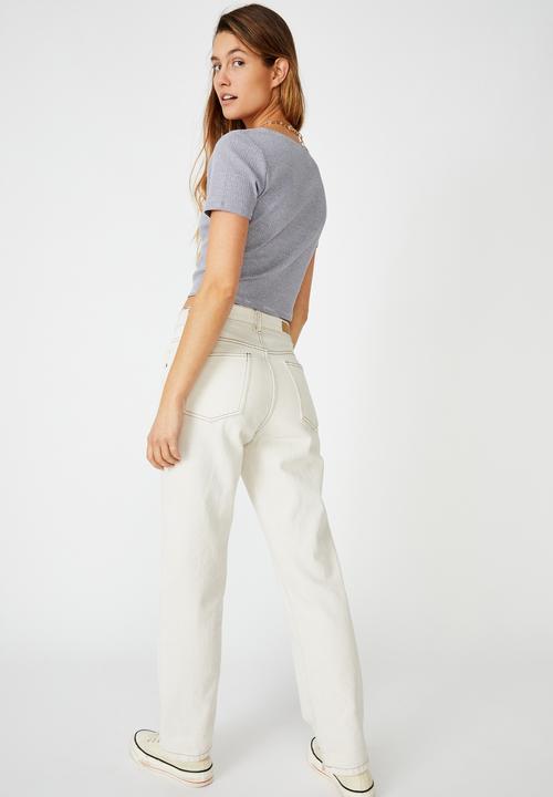 Cotton On - Leni button through short sleeve top - mini stripe midnight navy/white