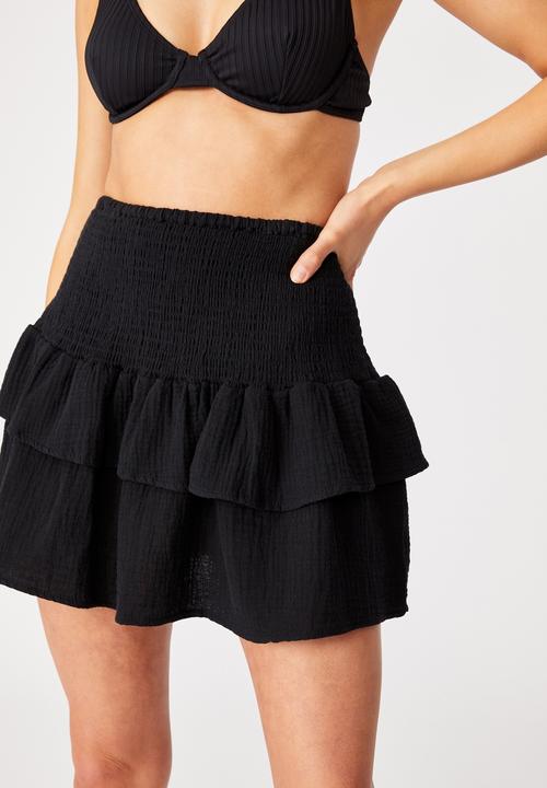 Cotton On - Shirred beach skirt - black