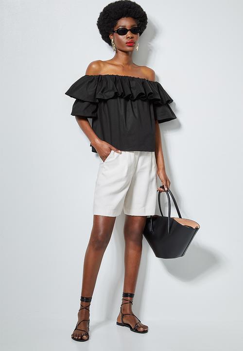 Superbalist - Double frill off the shoulder blouse - black