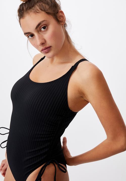Cotton On - Scoop neck side tie one piece full rib - black rib 21