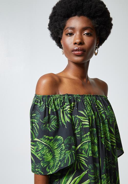 Superbalist - Flute sleeve trapeze dress - green & black