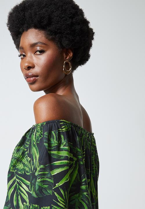 Superbalist - Flute sleeve trapeze dress - green & black