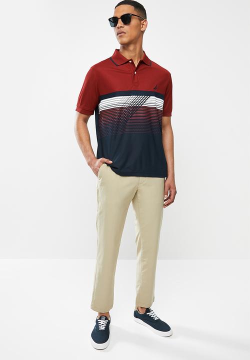 Nautica - Navtech printed polo - burgundy & navy 