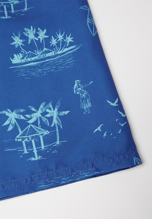 Rebel Republic - Tween boys printed board shorts - blue