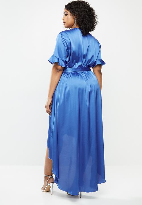 Missguided - Plus flutter sleeve midi dress short sleeve satin - navy