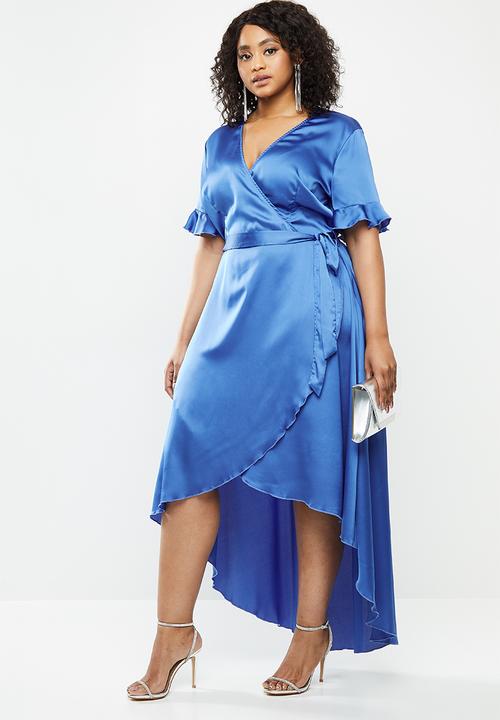 Missguided - Plus flutter sleeve midi dress short sleeve satin - navy