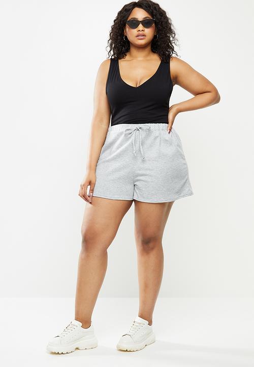 Missguided - Plus size tie front jogger short - grey