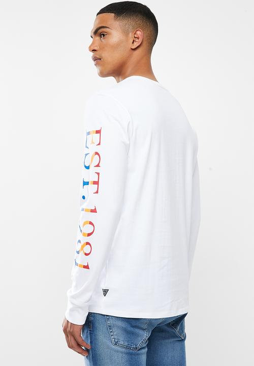 GUESS - Basic tri crew long sleeve tee - white