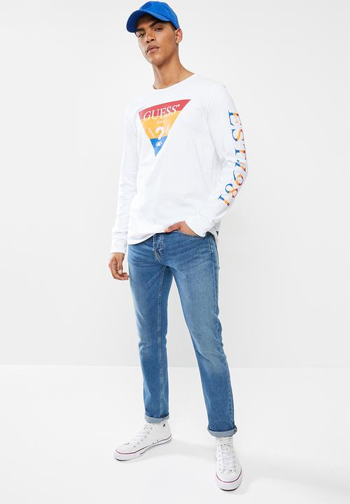 GUESS - Basic tri crew long sleeve tee - white