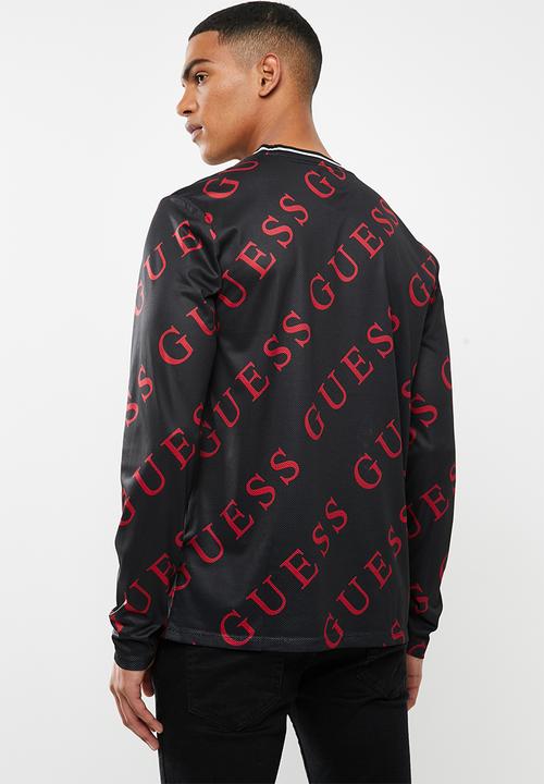 GUESS - Long sleeve guess logo printed crew - black