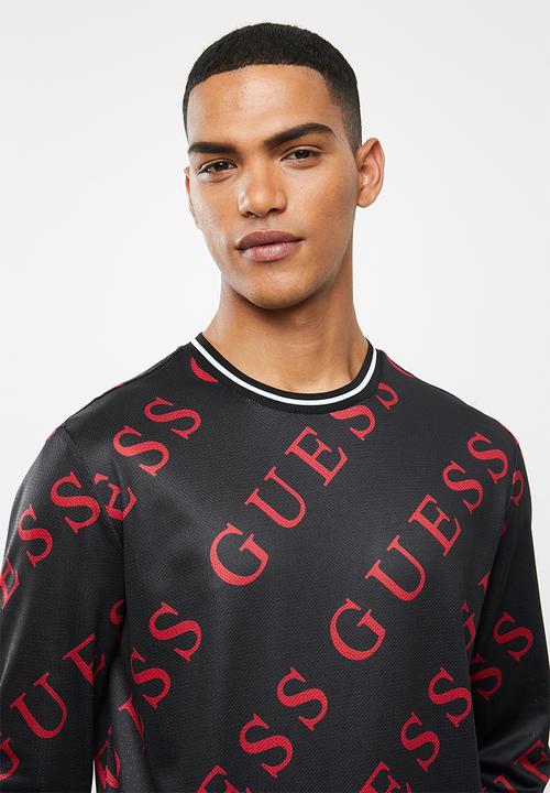 GUESS - Long sleeve guess logo printed crew - black