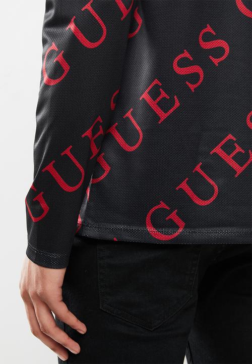 GUESS - Long sleeve guess logo printed crew - black