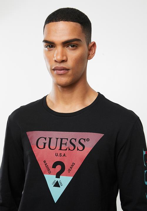 GUESS - Basic tri crew long sleeve tee - black