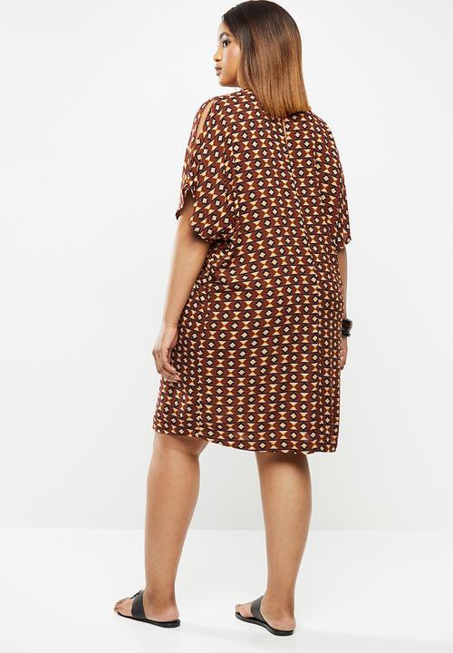edit Plus - Cold shoulder shift dress - multi