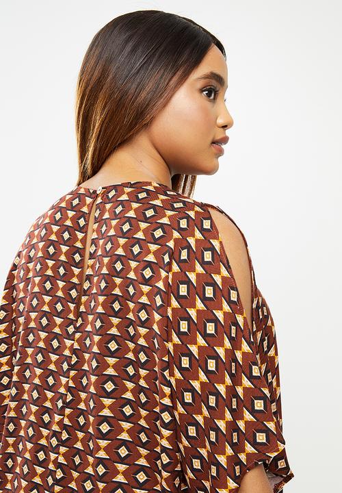 edit Plus - Cold shoulder shift dress - multi