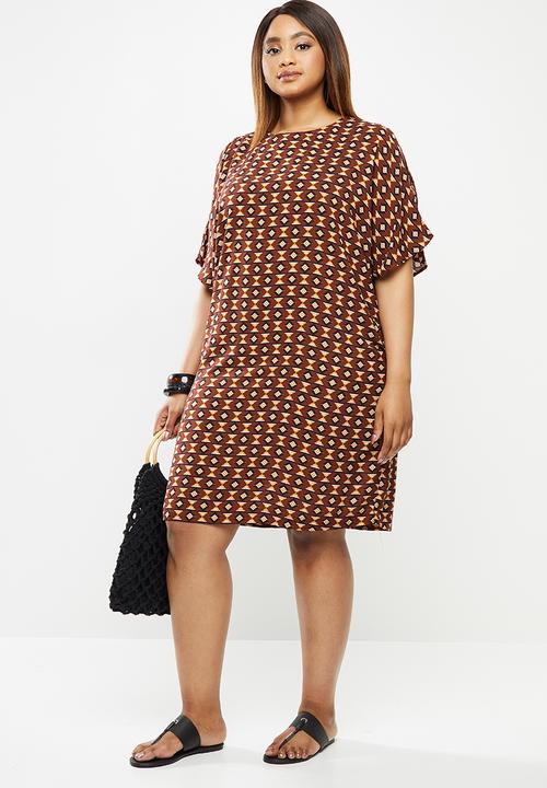 edit Plus - Cold shoulder shift dress - multi