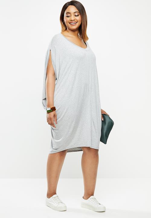 edit Plus - Easy fit drape dress - grey