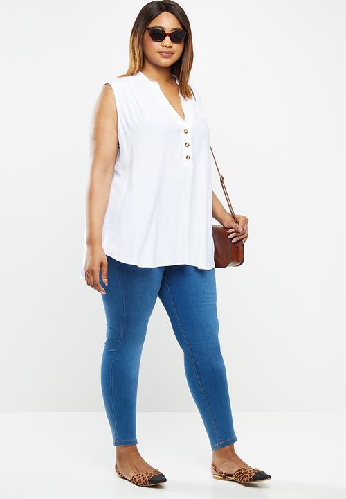 edit Plus - V-neck a-line shell top - white