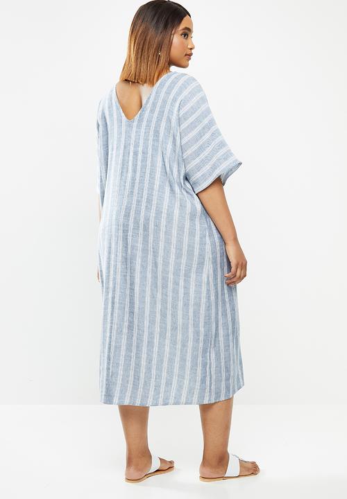 edit Plus - Midi tunic dress - blue & white