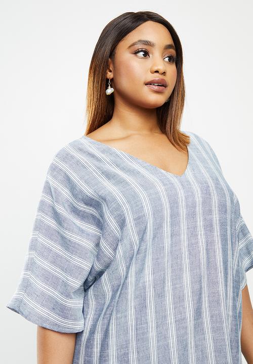 edit Plus - Midi tunic dress - blue & white