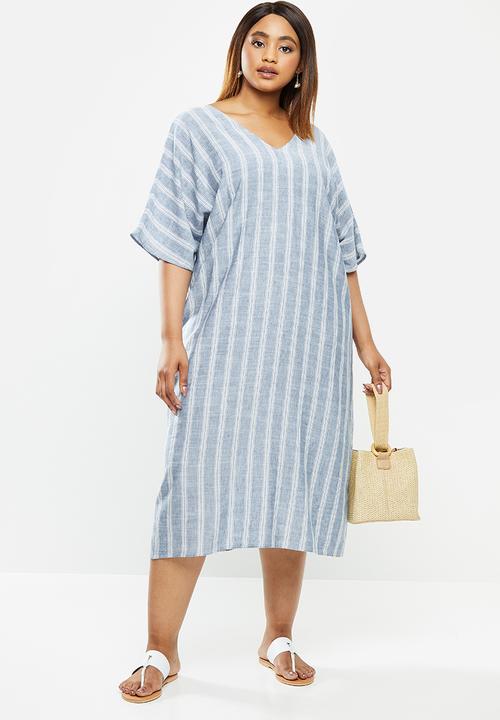 edit Plus - Midi tunic dress - blue & white
