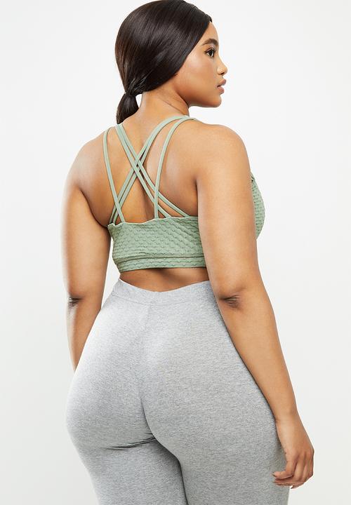 Cotton On - Curve strappy sports crop - basil green texture