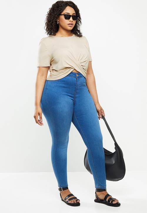 Blake - Wrap front detail crop top with short sleeve - stone