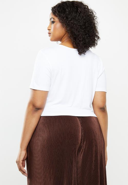 Blake - Wrap front detail crop top with short sleeve - white