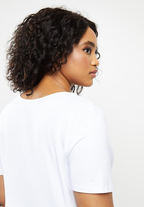 Blake - Wrap front detail crop top with short sleeve - white