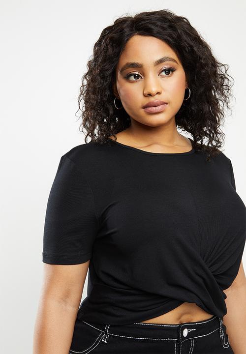 Blake - Wrap front detail crop top with short sleeve - black