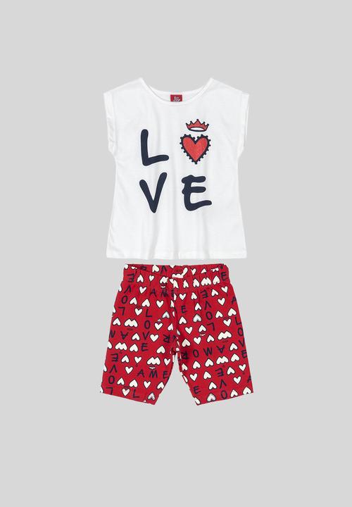 Bee Loop - Girls tshirt & bermuda set - white & red