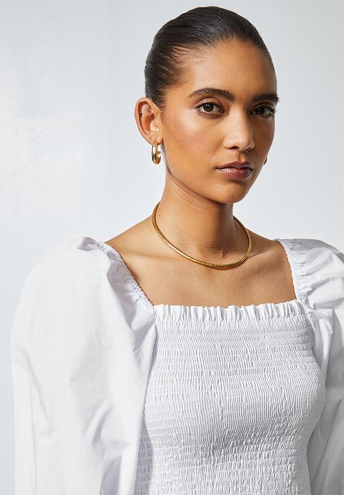Superbalist - Puff slv shirred blouse - white
