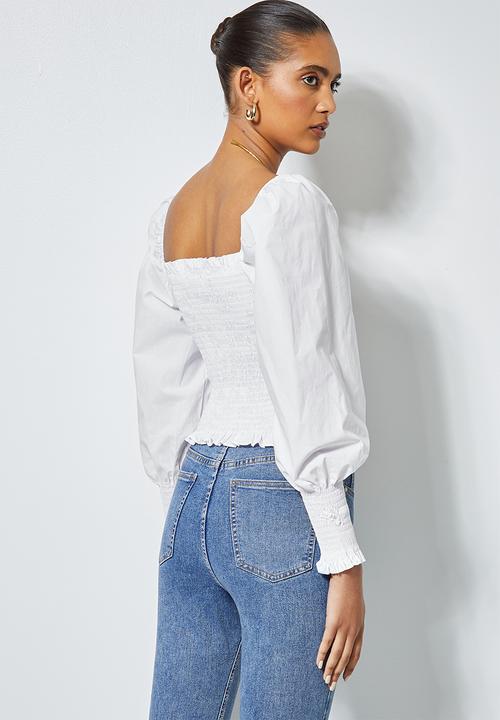 Superbalist - Puff slv shirred blouse - white