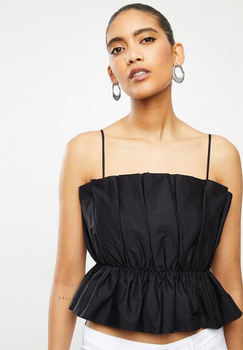 VELVET - Pleated crop top - black