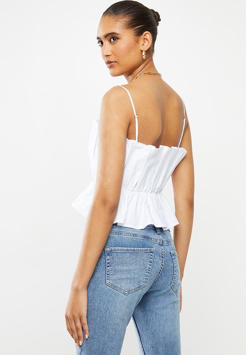 VELVET - Pleated crop top - white