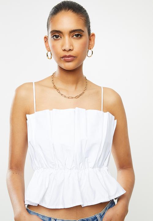 VELVET - Pleated crop top - white