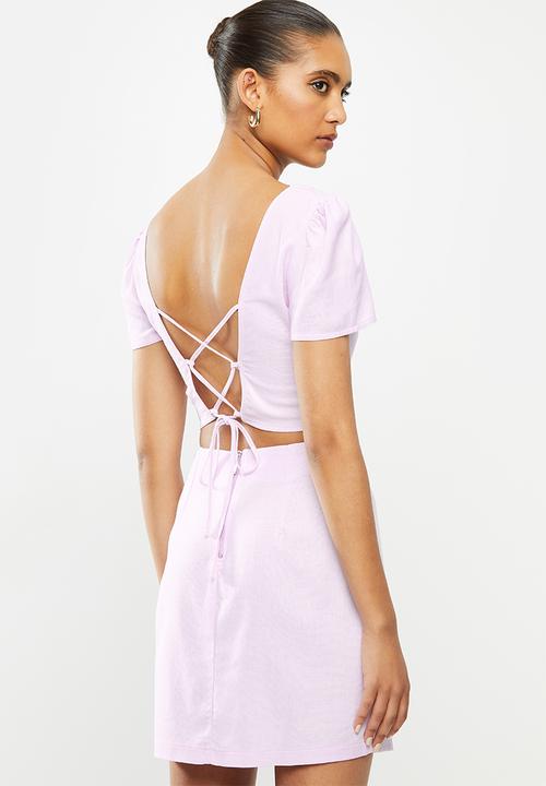 Blake - Tie back square neck crop top - pastel pink