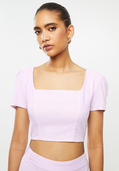 Blake - Tie back square neck crop top - pastel pink