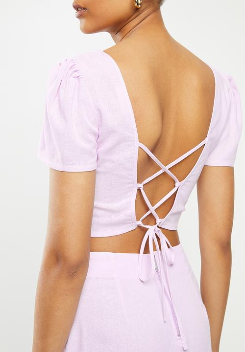 Blake - Tie back square neck crop top - pastel pink