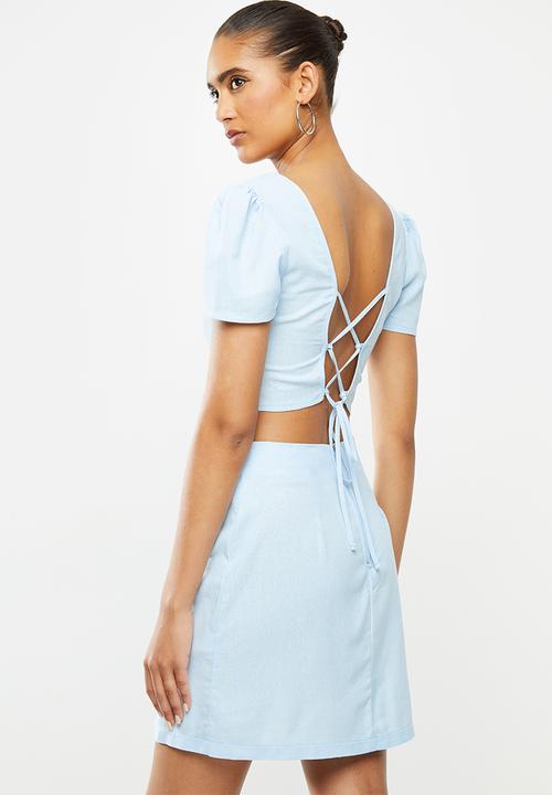 Blake - Tie back square neck crop top - pastel blue