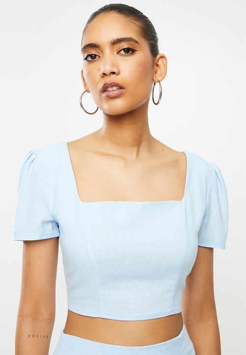 Blake - Tie back square neck crop top - pastel blue