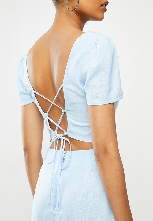 Blake - Tie back square neck crop top - pastel blue