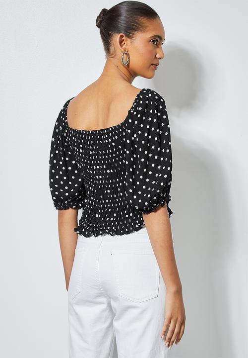 Superbalist - Shirred square neck top - black & white 