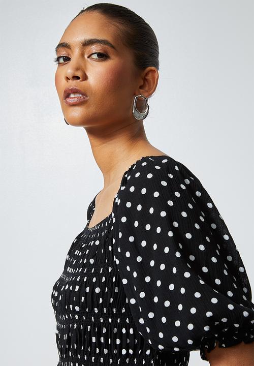 Superbalist - Shirred square neck top - black & white 
