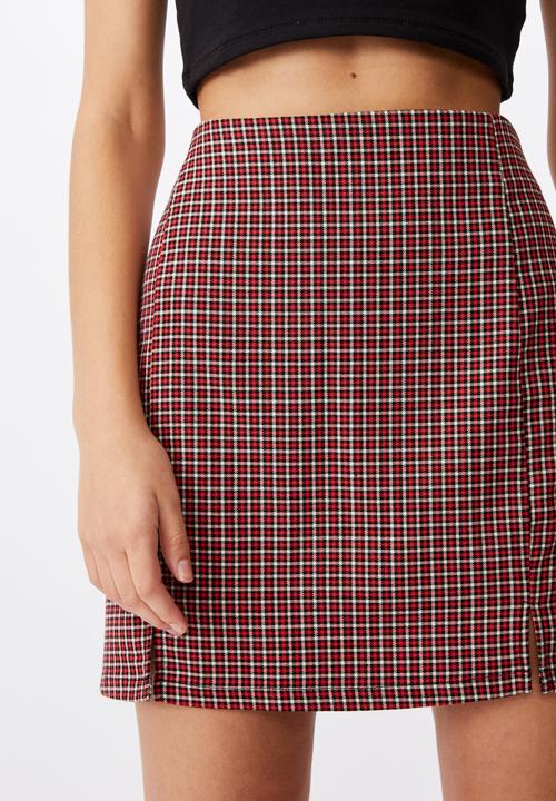 Factorie - Double split mini skirt - millie gingham red