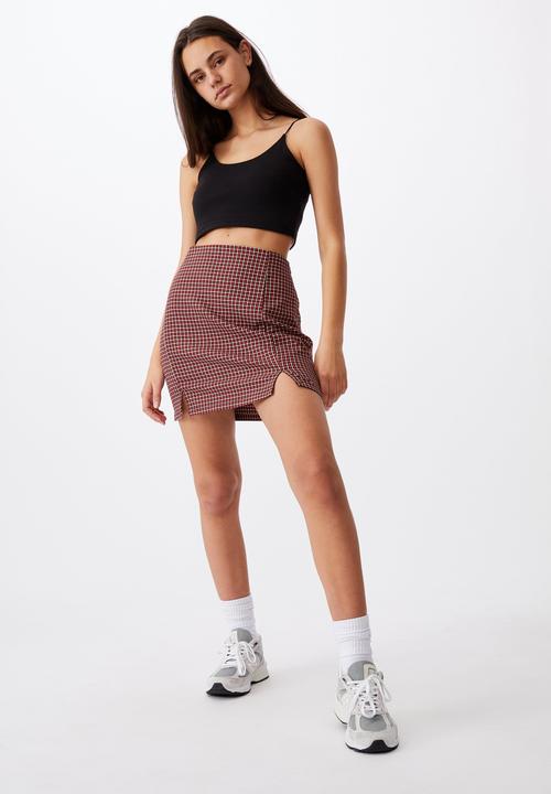 Factorie - Double split mini skirt - millie gingham red