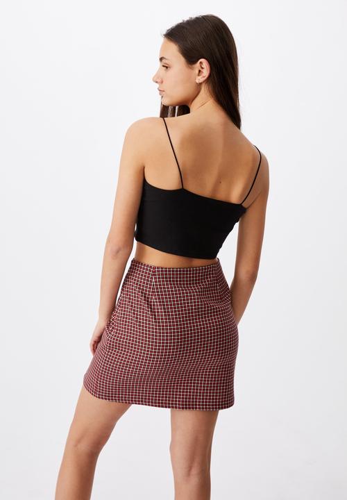 Factorie - Double split mini skirt - millie gingham red