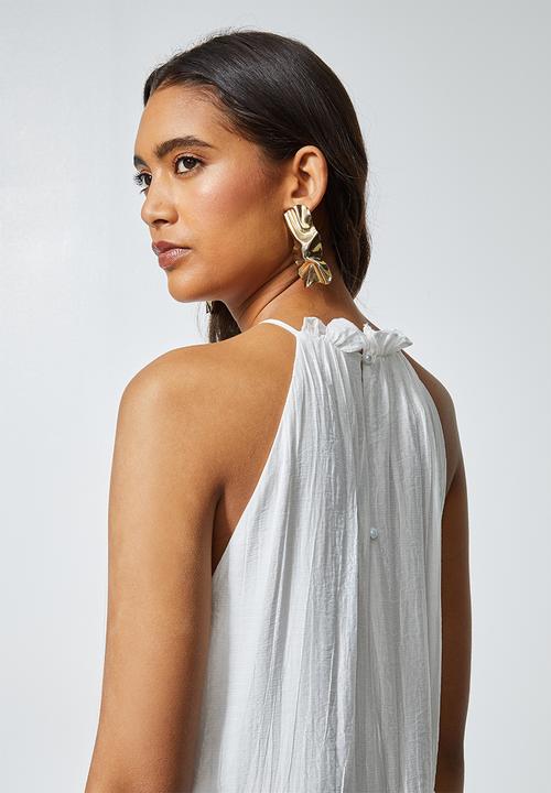 Superbalist - Textured fabric halter neck tiered dress - white