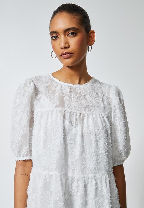 Superbalist - Textured fabric babydoll tiered dress  - milk